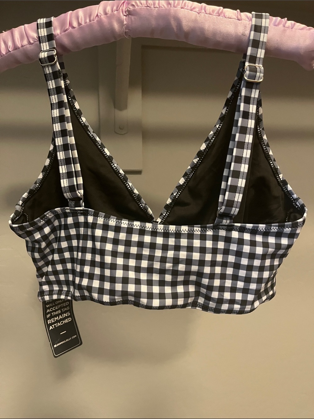 Gingham Drawstring Ruffle Swim Mini - Black & White - Picture 4 of 6